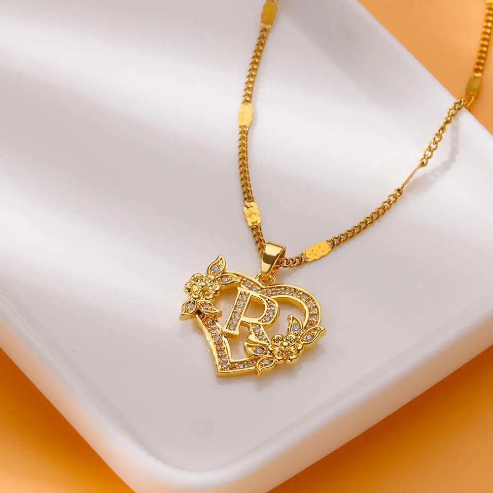 Zircon Flower Heart Initials Necklaces For Women Stainless Steel Heart Lover Gold Color Letter Chain Collar Necklace Jewelry Zircon Flower Heart Initials Necklaces For Women Stainless Steel Heart Lover Gold Color Letter Chain Collar Necklace Jewelry