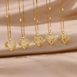 Zircon Flower Heart Initials Necklaces For Women Stainless Steel Heart Lover Gold Color Letter Chain Collar Necklace Jewelry - Image 3