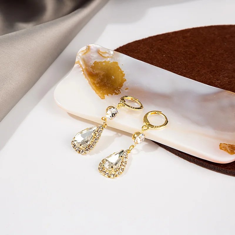 Korean Fashion Zircon Water Drop Earrings for Women Shiny Crystal Long Pendant Dangle Earring Girls Wedding Party Jewelry Gifts
