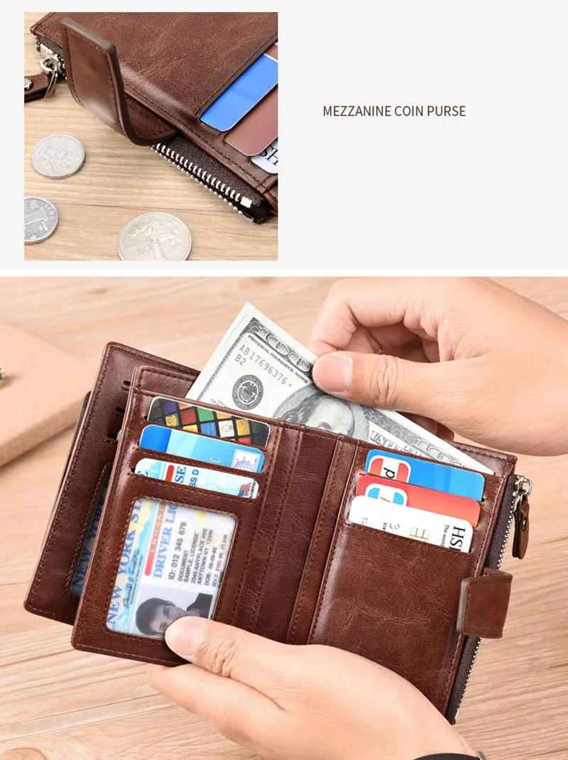 Leather Men's Wallet Luxury Short RFID Card Holder for Men Zipper Coin Purse Portable Male Wallets Billfold Leather Men's Wallet Luxury Short RFID Card Holder for Men Zipper Coin Purse Portable Male Wallets Billfold
