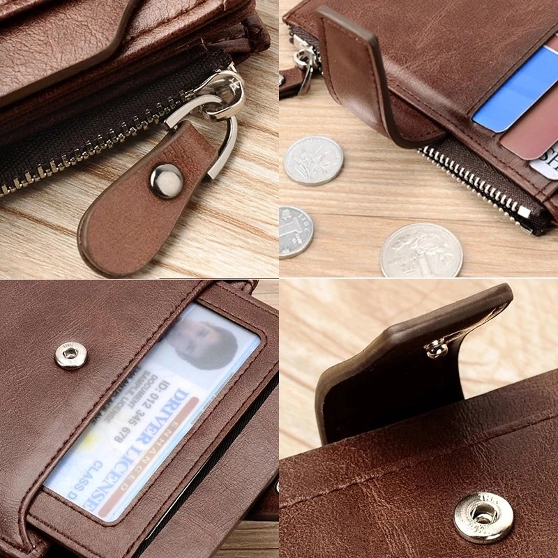 Leather Men's Wallet Luxury Short RFID Card Holder for Men Zipper Coin Purse Portable Male Wallets Billfold Leather Men's Wallet Luxury Short RFID Card Holder for Men Zipper Coin Purse Portable Male Wallets Billfold