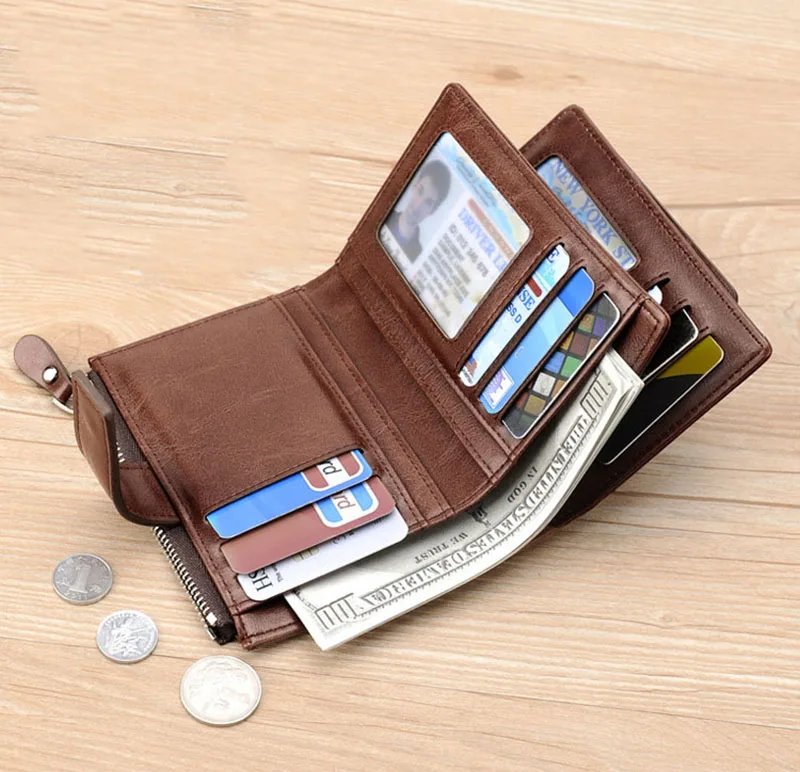 Leather Men's Wallet Luxury Short RFID Card Holder for Men Zipper Coin Purse Portable Male Wallets Billfold Leather Men's Wallet Luxury Short RFID Card Holder for Men Zipper Coin Purse Portable Male Wallets Billfold