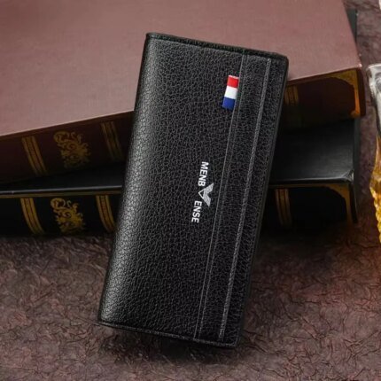 Men's Leather Wallet ID Card Holder Purse Checkbook Long Clutch Bifold Business Money Bag Man Wallets Cartera Hombre Carteras