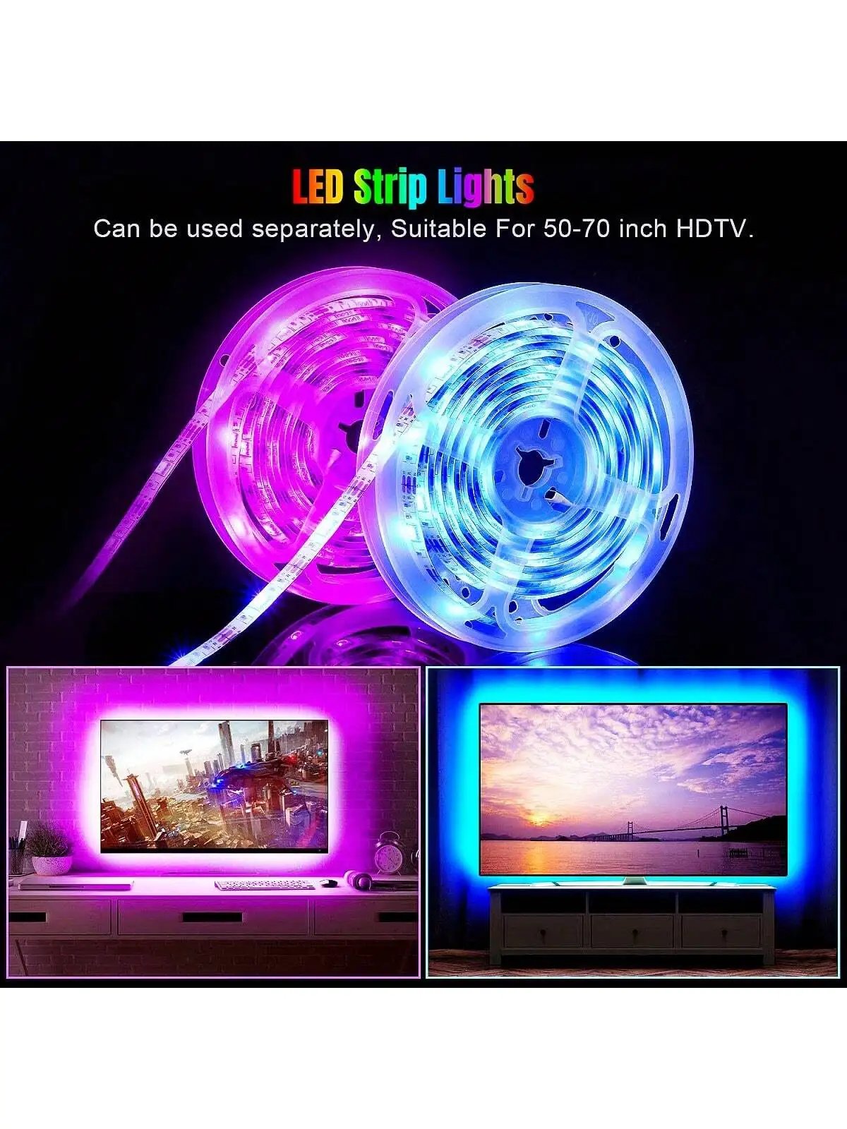 1-30M/100FT USB LED Strip Lights Tuya APP Control Color Changing 5050 RGB TV Backlight Flexible Lamp Tape for Room Decoration