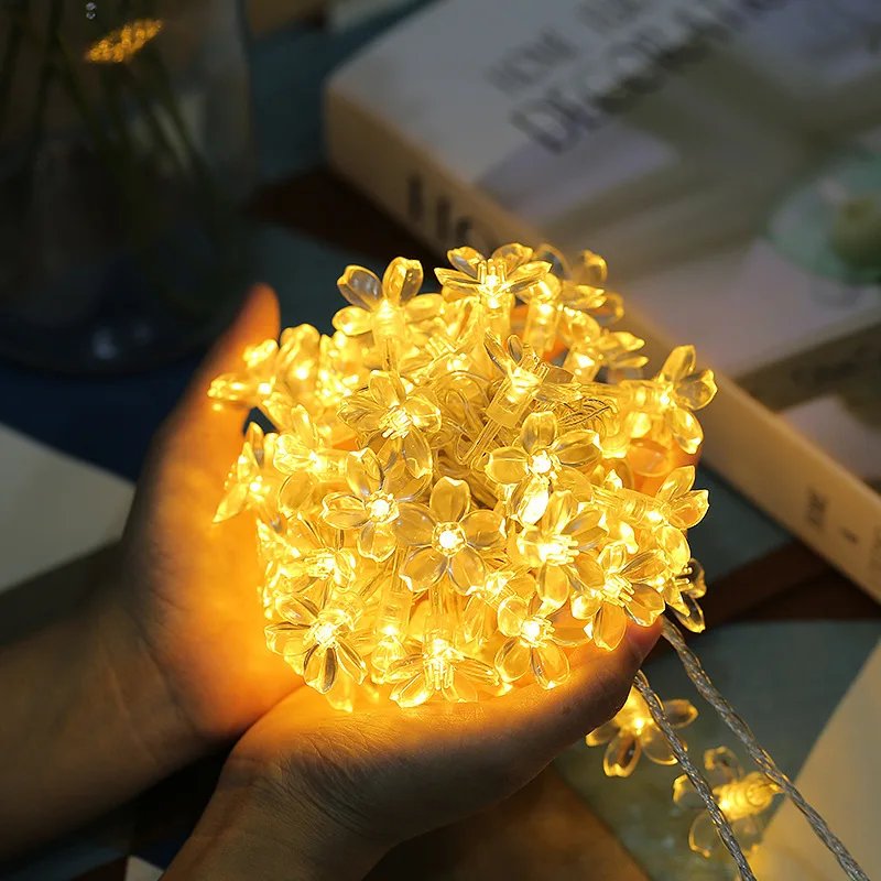 1.5-10m Lights LED String Fairy Lights Crystal Cherry Blossom Flower Garland For Indoor Wedding Festival Christmas Party Decors
