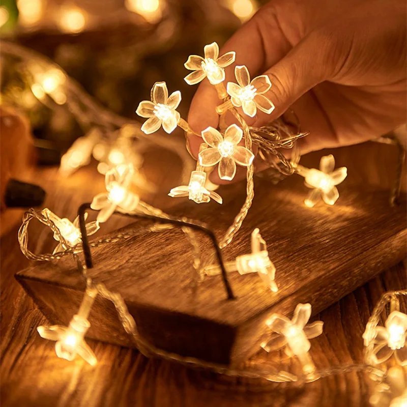 1.5-10m Lights LED String Fairy Lights Crystal Cherry Blossom Flower Garland For Indoor Wedding Festival Christmas Party Decors