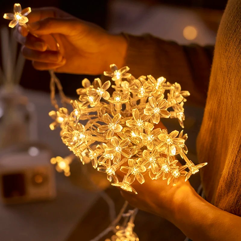1.5-10m Lights LED String Fairy Lights Crystal Cherry Blossom Flower Garland For Indoor Wedding Festival Christmas Party Decors
