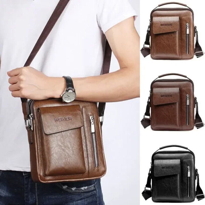 Casual Men Shoulder Bag Vintage Crossbody Bags Male Bag PU Leather Handbag Capacity Men Messenger Bags Tote Bag - Image 1