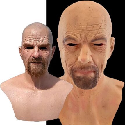 Halloween Realistic Old Man Latex Masks Bald Man Latex Mask Supersoft Horror Wrinkle Face Headgear Cosplay Costume Mask