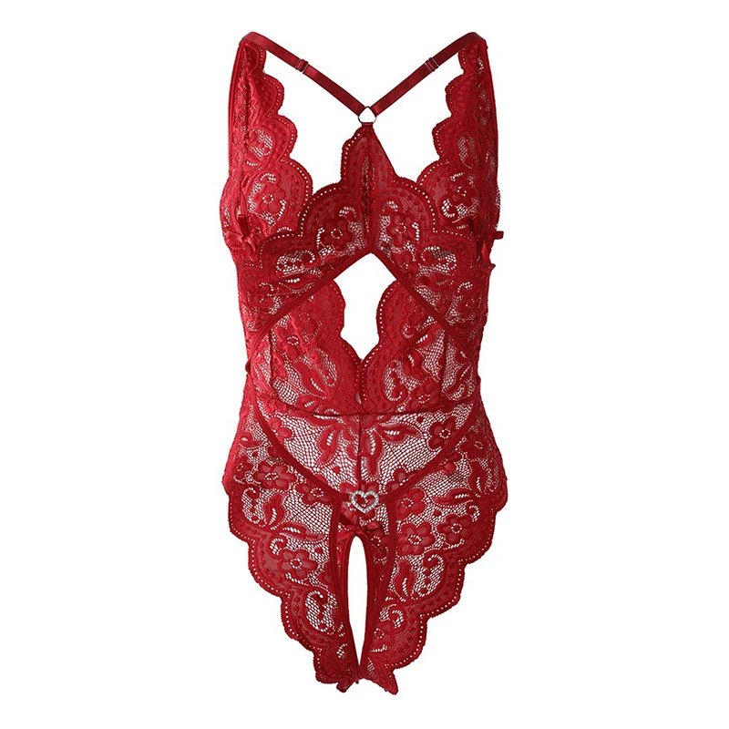 Sexy Open Crotch Lingerie Women Plus Size Bodysuit Erotic Costumes Mesh Lace Teddy Baby Doll Maid Dress Cosplay Lolita Uniform