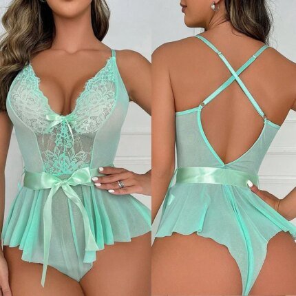 Sexy Lingerie for Women Transparent Porno Teddy Costumes Babydoll Lace Dress Plus Size Underwear Open Bra Sleepwear Lingerie