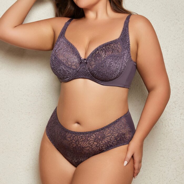 BEAUWEAR Female Big Size Lace Lingerie Set Bra with Wire Unlined Thin Breathable Bra and Panties Set 85C-110E - Image 4
