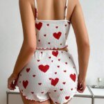 Heart Women Pajamas Set Shorts Sleepwear Heart Pajamas White Ventilate Soft Casual Love Printing Top and Shorts Loungewear - Image 2
