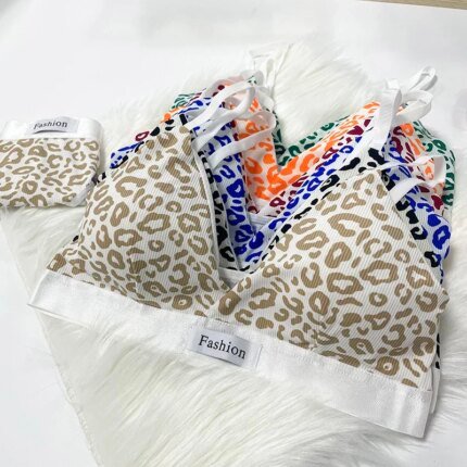 Summer Set New Women's Leopard Print Traceless and Steel Rim Bra Adjustable Shoulder Strap Back Women's Underwear Set