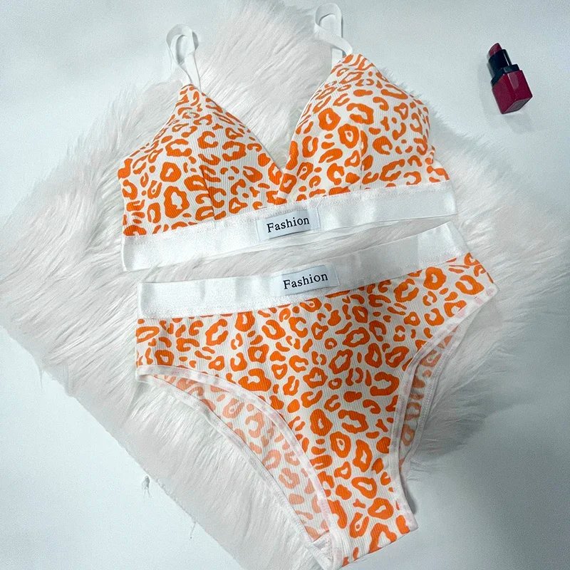 Summer Set New Women's Leopard Print Traceless and Steel Rim Bra Adjustable Shoulder Strap Back Women's Underwear Set
