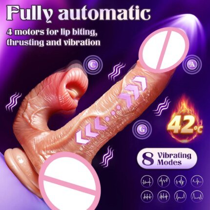 Realistic Lip Biting Vibrator Dildo Telescopic Female Vaginal Penetration Masturbator Anal Plug Penis Heated Sex Toys For Women