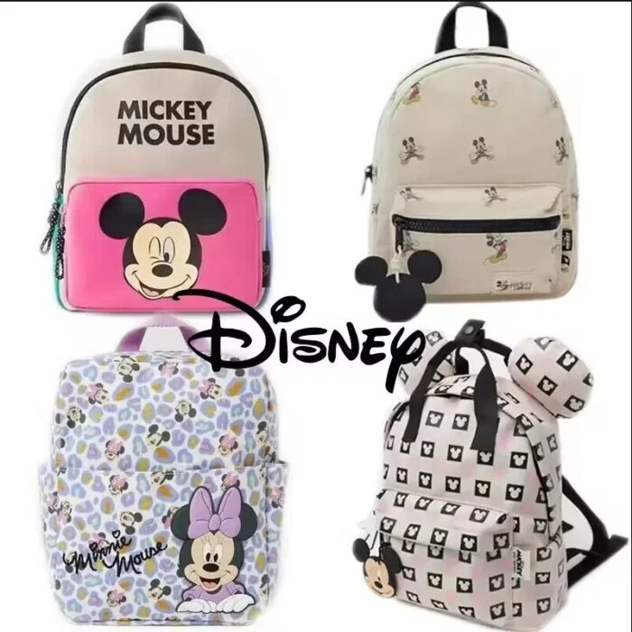 Disney Mickey Mouse Cartoon Fashion Backpack Women's Minnie Canvas School Bag Fashion Large Capacity Backpack Girls Mochila - Image 1