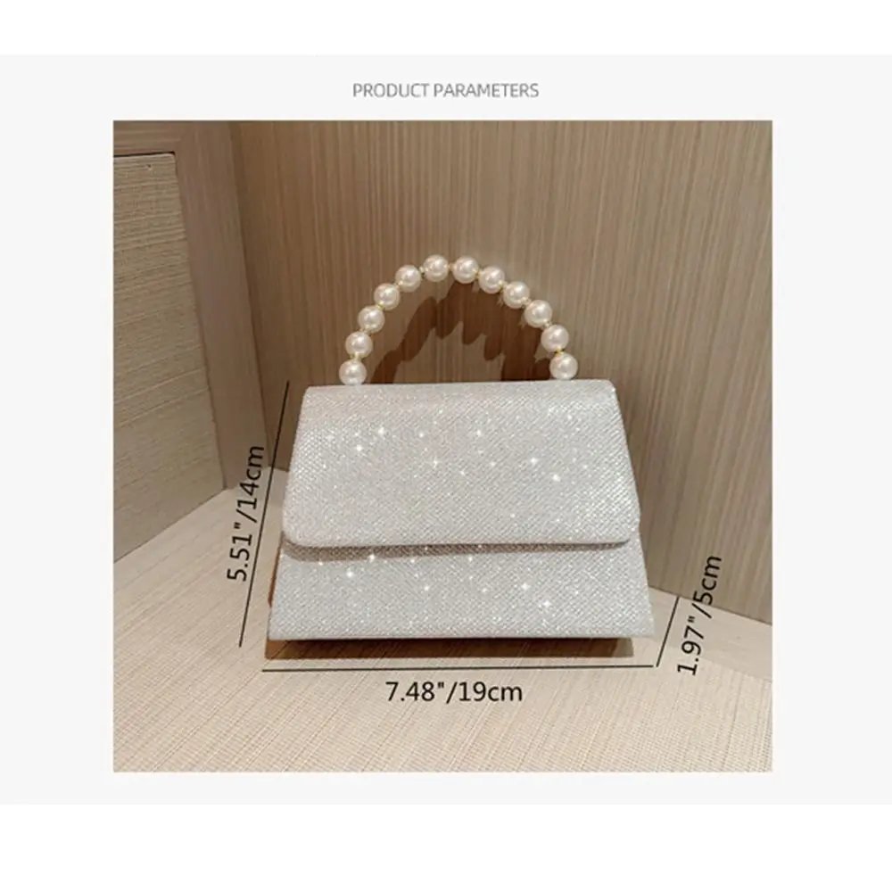 Pearl Chain Shoulder Bags Luxury Purse Gold Bright Silk Evening Bag Women Elegant Fashion Banquet Clutch Female Handbag Pearl Chain Shoulder Bags Luxury Purse Gold Bright Silk Evening Bag Women Elegant Fashion Banquet Clutch Female Handbag