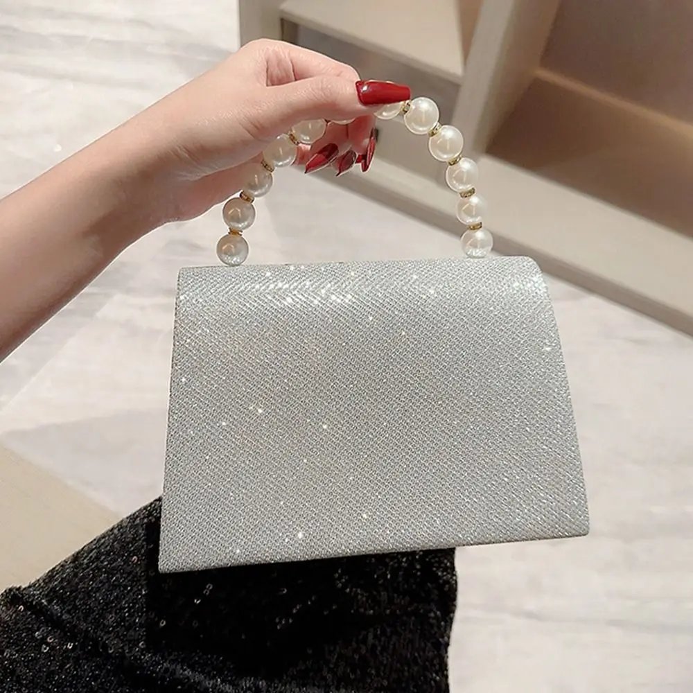 Pearl Chain Shoulder Bags Luxury Purse Gold Bright Silk Evening Bag Women Elegant Fashion Banquet Clutch Female Handbag Pearl Chain Shoulder Bags Luxury Purse Gold Bright Silk Evening Bag Women Elegant Fashion Banquet Clutch Female Handbag