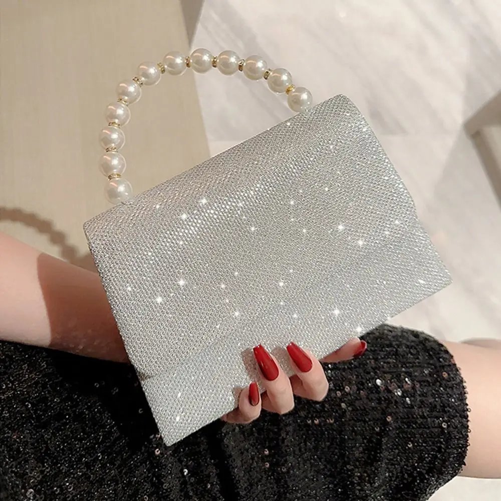 Pearl Chain Shoulder Bags Luxury Purse Gold Bright Silk Evening Bag Women Elegant Fashion Banquet Clutch Female Handbag Pearl Chain Shoulder Bags Luxury Purse Gold Bright Silk Evening Bag Women Elegant Fashion Banquet Clutch Female Handbag