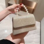 Pearl Chain Shoulder Bags Luxury Purse Gold Bright Silk Evening Bag Women Elegant Fashion Banquet Clutch Female Handbag - Image 3