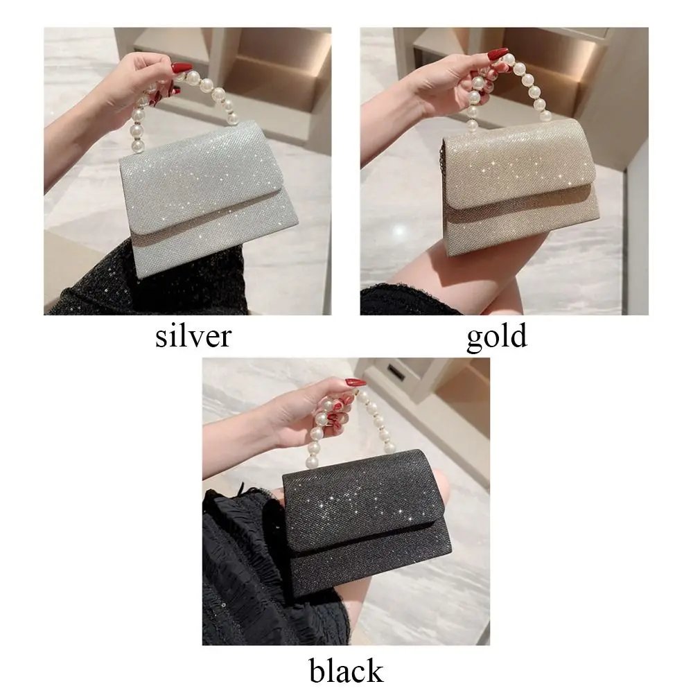 Pearl Chain Shoulder Bags Luxury Purse Gold Bright Silk Evening Bag Women Elegant Fashion Banquet Clutch Female Handbag Pearl Chain Shoulder Bags Luxury Purse Gold Bright Silk Evening Bag Women Elegant Fashion Banquet Clutch Female Handbag