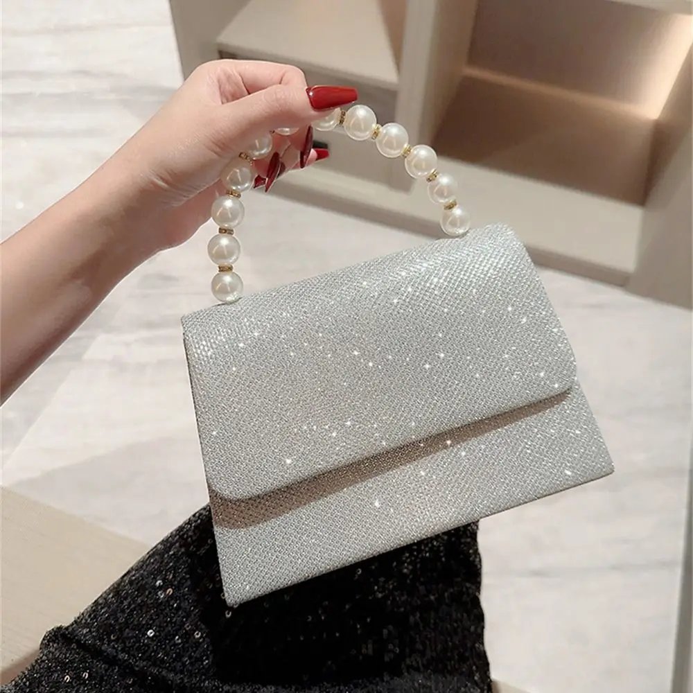 Pearl Chain Shoulder Bags Luxury Purse Gold Bright Silk Evening Bag Women Elegant Fashion Banquet Clutch Female Handbag Pearl Chain Shoulder Bags Luxury Purse Gold Bright Silk Evening Bag Women Elegant Fashion Banquet Clutch Female Handbag