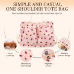 Tote Bag Cute Strawberry Patched Purse for Women Fabric Large Capacity Tote Purse Enduring Tote Bag with Adjustable Shoulder - Image 2
