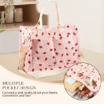 Tote Bag Cute Strawberry Patched Purse for Women Fabric Large Capacity Tote Purse Enduring Tote Bag with Adjustable Shoulder - Image 5