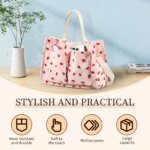 Tote Bag Cute Strawberry Patched Purse for Women Fabric Large Capacity Tote Purse Enduring Tote Bag with Adjustable Shoulder - Image 3
