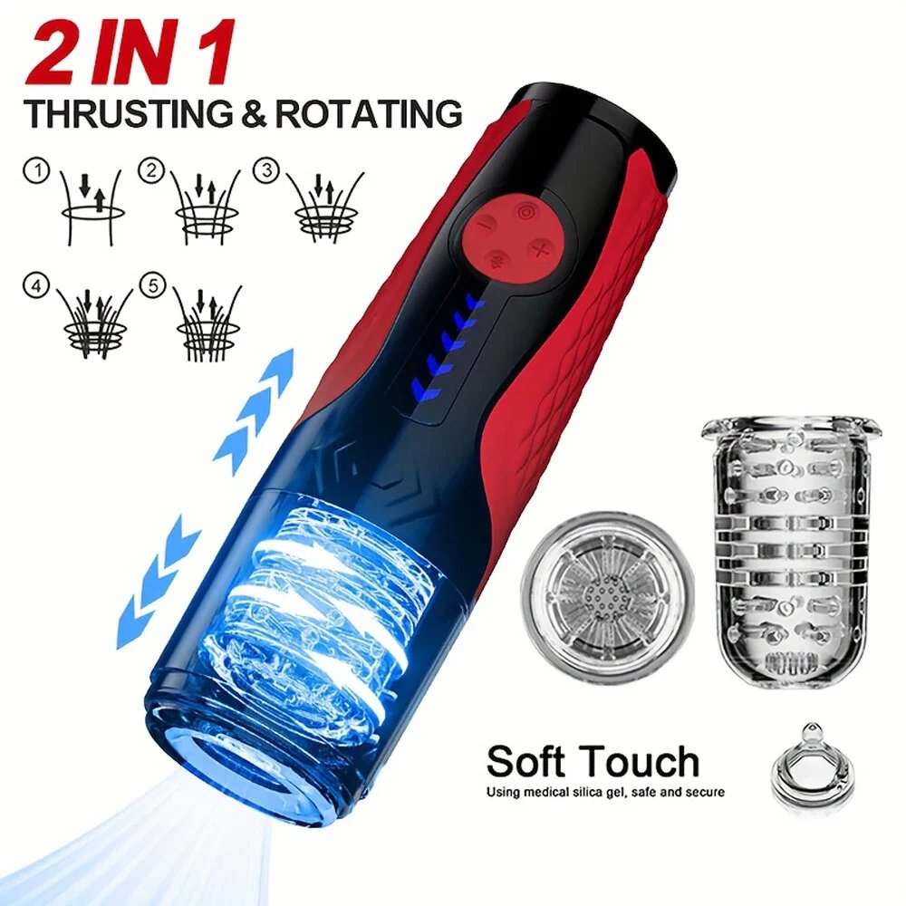 Automatic Telescopic Male Masturbator 7 Thrusting Rotating Modes Pocket Pussy Blowjob Sex Machine Penis Pump Piston Mastubator