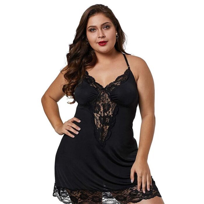 Women Spaghetti Straps Nightgowns Lace Sexy Sleepdress Plus Size Nightdress Satin Lingerie Sets Women's Pajamas Home Clothes - Image 3