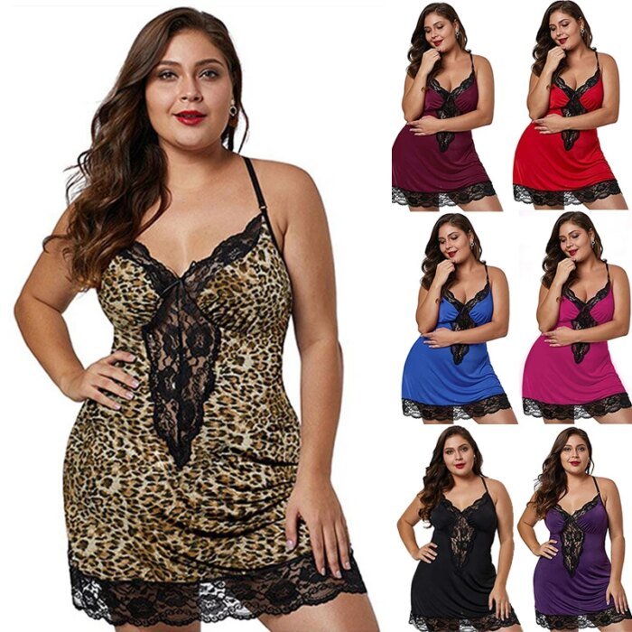 Women Spaghetti Straps Nightgowns Lace Sexy Sleepdress Plus Size Nightdress Satin Lingerie Sets Women's Pajamas Home Clothes - Image 1