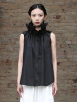 [EAM] Women White Ruffles Big Size Blouse New Stand Collar Sleeveless Loose Fit Shirt Fashion Tide Spring Summer 2025 1DF7975 - Image 3