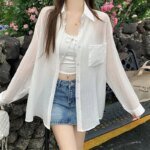 Women's Summer Sun Protection Shirts Casual Loose with Pocket Chiffon Blouses Female Korean Chic Thin Breathable Slimming Shirt - Image 3