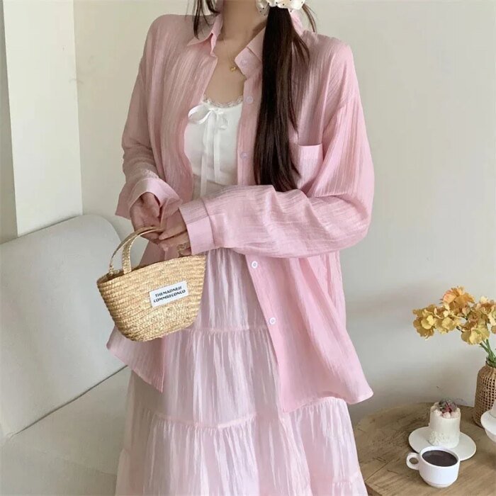 Women's Summer Sun Protection Shirts Casual Loose with Pocket Chiffon Blouses Female Korean Chic Thin Breathable Slimming Shirt - Image 4