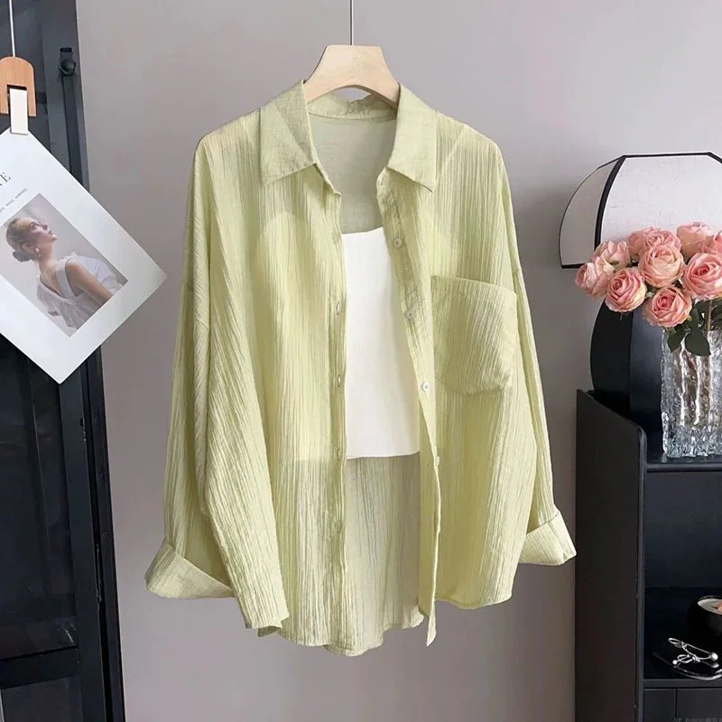 Women's Summer Sun Protection Shirts Casual Loose with Pocket Chiffon Blouses Female Korean Chic Thin Breathable Slimming Shirt Women's Summer Sun Protection Shirts Casual Loose with Pocket Chiffon Blouses Female Korean Chic Thin Breathable Slimming Shirt