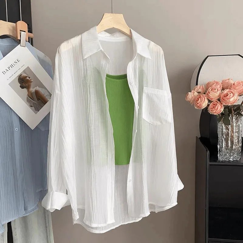 Women's Summer Sun Protection Shirts Casual Loose with Pocket Chiffon Blouses Female Korean Chic Thin Breathable Slimming Shirt Women's Summer Sun Protection Shirts Casual Loose with Pocket Chiffon Blouses Female Korean Chic Thin Breathable Slimming Shirt