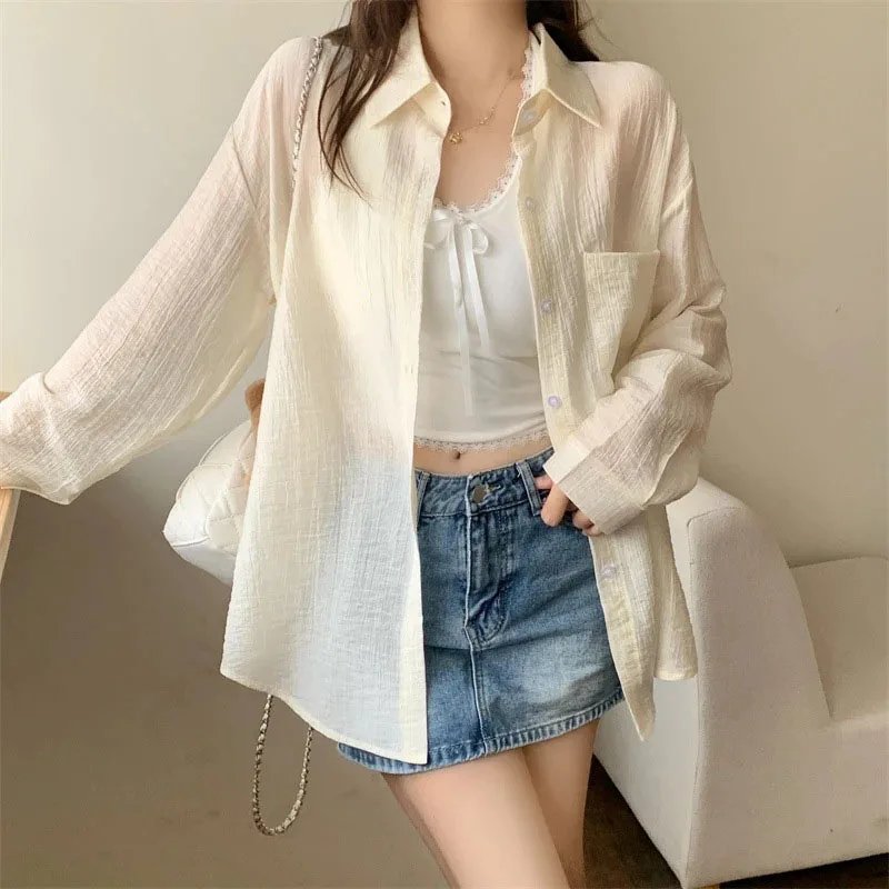 Women's Summer Sun Protection Shirts Casual Loose with Pocket Chiffon Blouses Female Korean Chic Thin Breathable Slimming Shirt Women's Summer Sun Protection Shirts Casual Loose with Pocket Chiffon Blouses Female Korean Chic Thin Breathable Slimming Shirt