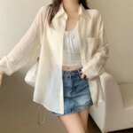Women's Summer Sun Protection Shirts Casual Loose with Pocket Chiffon Blouses Female Korean Chic Thin Breathable Slimming Shirt - Image 5