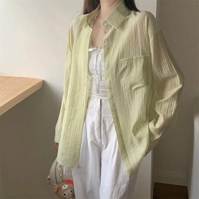 Women's Summer Sun Protection Shirts Casual Loose with Pocket Chiffon Blouses Female Korean Chic Thin Breathable Slimming Shirt Women's Summer Sun Protection Shirts Casual Loose with Pocket Chiffon Blouses Female Korean Chic Thin Breathable Slimming Shirt