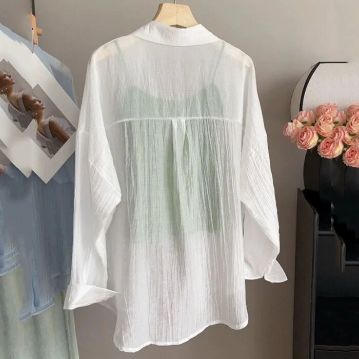 Women's Summer Sun Protection Shirts Casual Loose with Pocket Chiffon Blouses Female Korean Chic Thin Breathable Slimming Shirt - Image 6