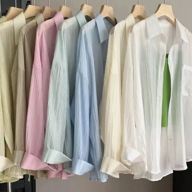 Women's Summer Sun Protection Shirts Casual Loose with Pocket Chiffon Blouses Female Korean Chic Thin Breathable Slimming Shirt Women's Summer Sun Protection Shirts Casual Loose with Pocket Chiffon Blouses Female Korean Chic Thin Breathable Slimming Shirt
