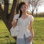 Phantasy Y2k T-shirt Short Sleeve Women's Vintage Slimming Tops O- Neck Shirt Fashion Elegant  Blouse Summer Women's Clothing  ﻿ - Image 2