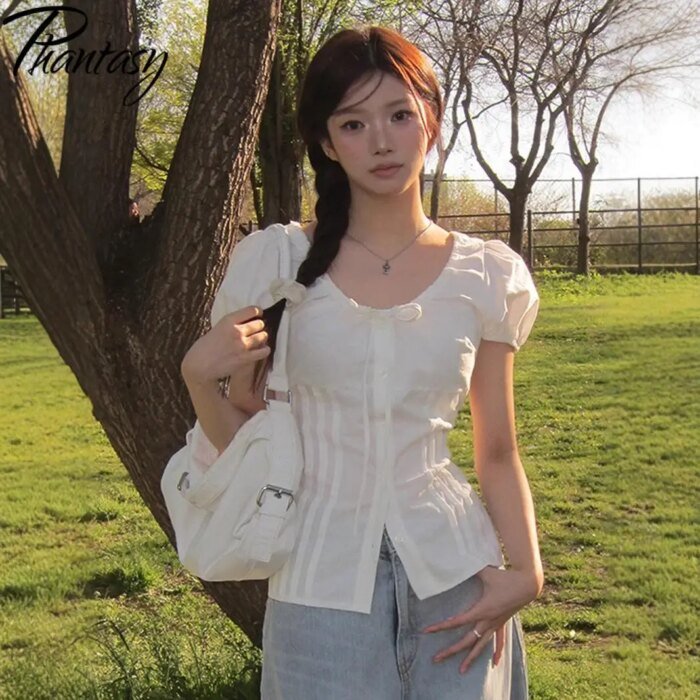 Phantasy Y2k T-shirt Short Sleeve Women's Vintage Slimming Tops O- Neck Shirt Fashion Elegant  Blouse Summer Women's Clothing  ﻿ - Image 2