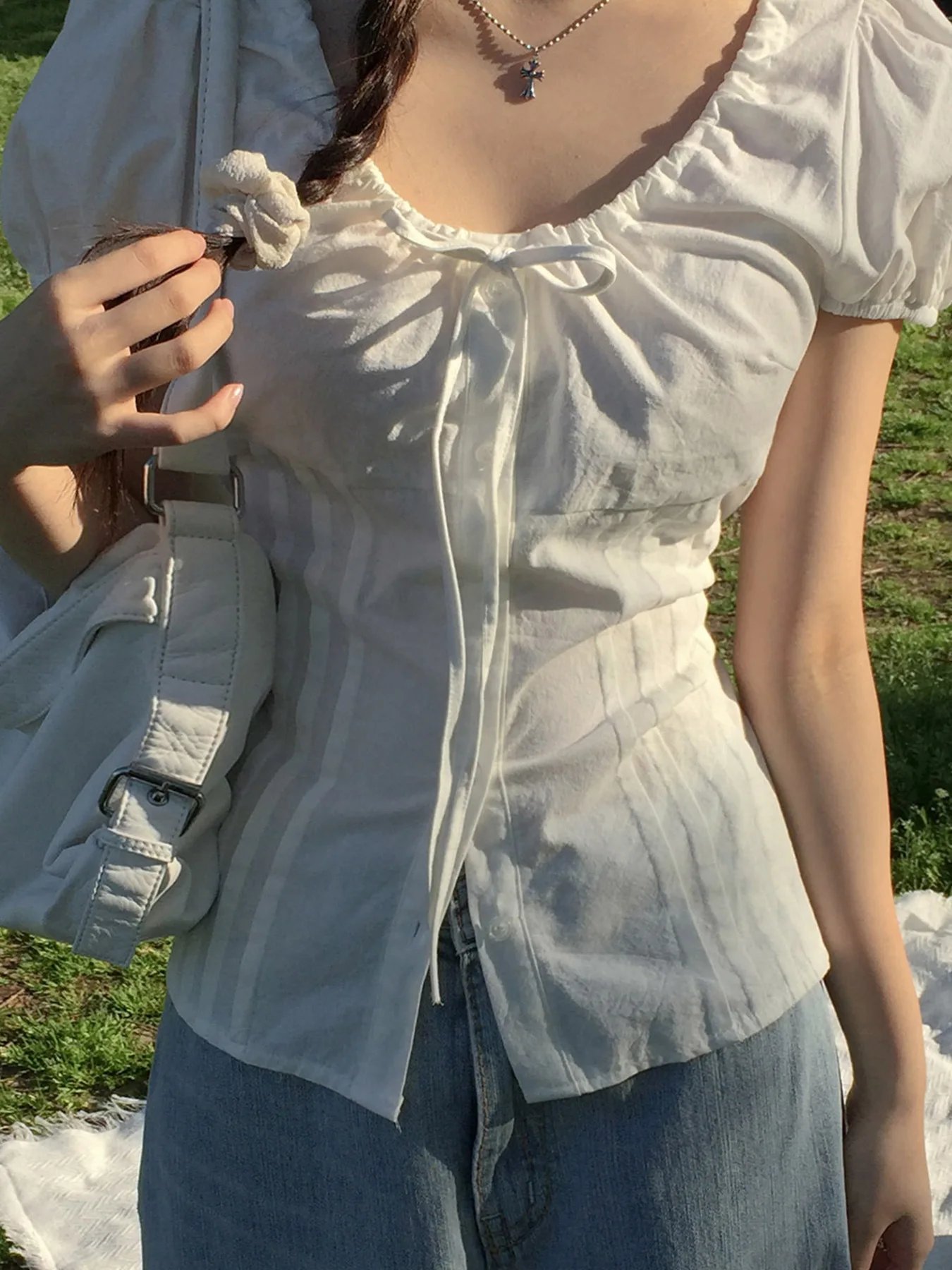 Phantasy Y2k T-shirt Short Sleeve Women's Vintage Slimming Tops O- Neck Shirt Fashion Elegant  Blouse Summer Women's Clothing  ﻿