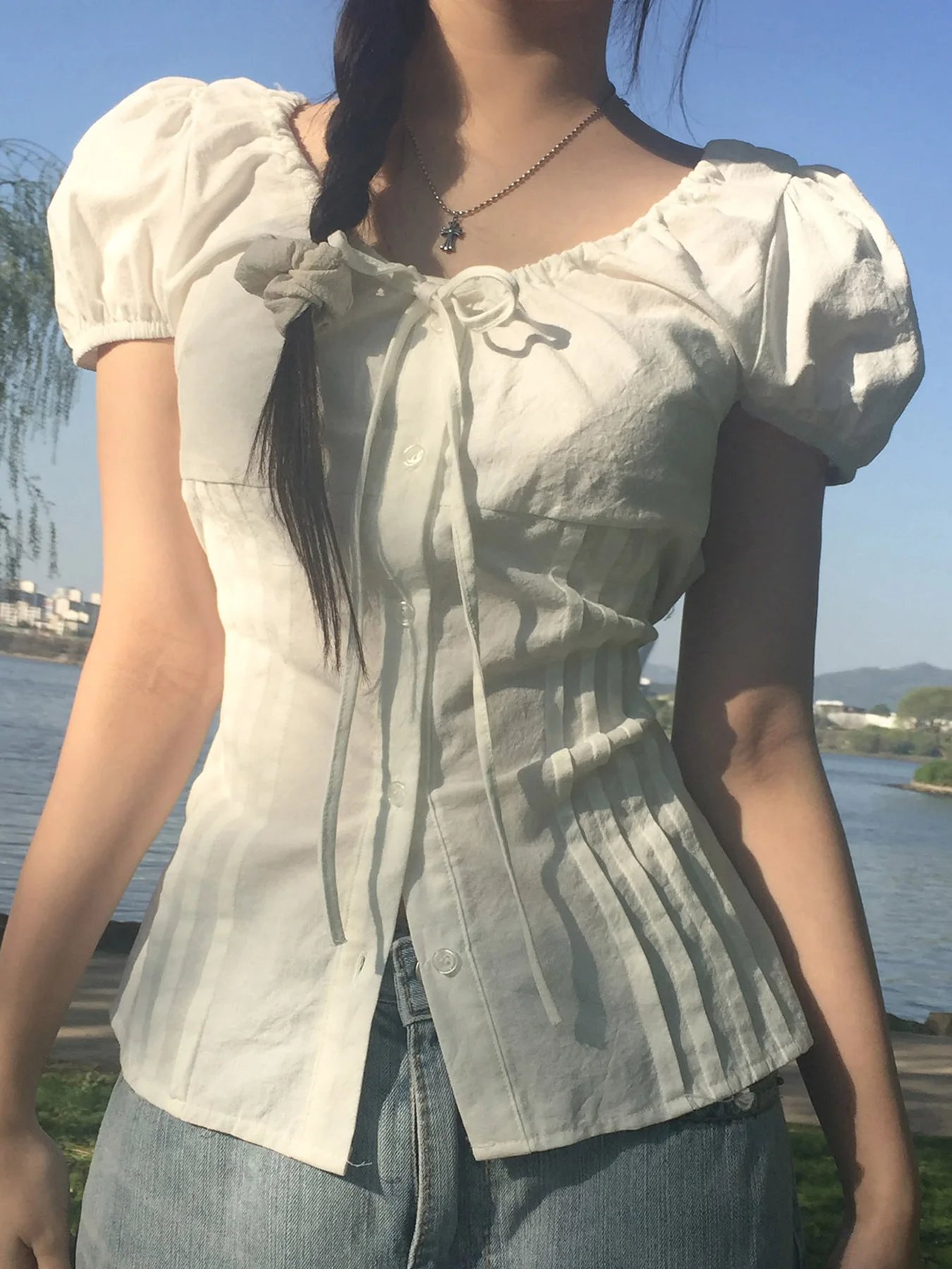 Phantasy Y2k T-shirt Short Sleeve Women's Vintage Slimming Tops O- Neck Shirt Fashion Elegant  Blouse Summer Women's Clothing  ﻿