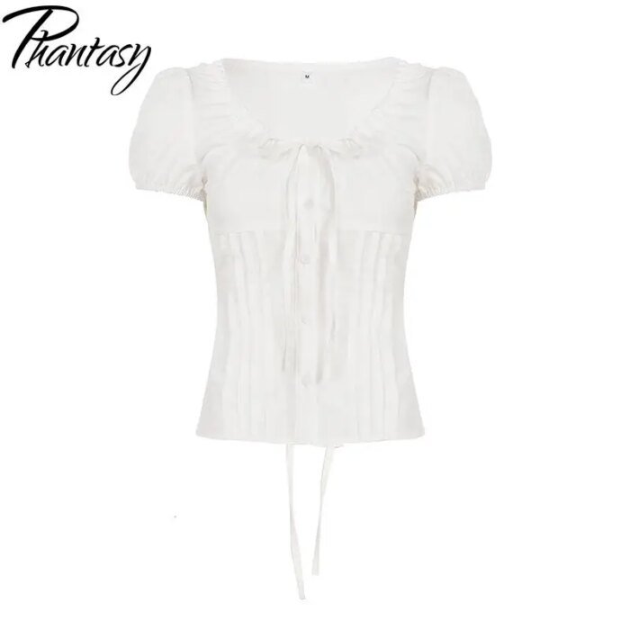 Phantasy Y2k T-shirt Short Sleeve Women's Vintage Slimming Tops O- Neck Shirt Fashion Elegant  Blouse Summer Women's Clothing  ﻿ - Image 6