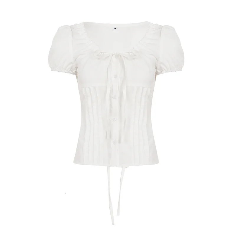 Phantasy Y2k T-shirt Short Sleeve Women's Vintage Slimming Tops O- Neck Shirt Fashion Elegant  Blouse Summer Women's Clothing  ﻿