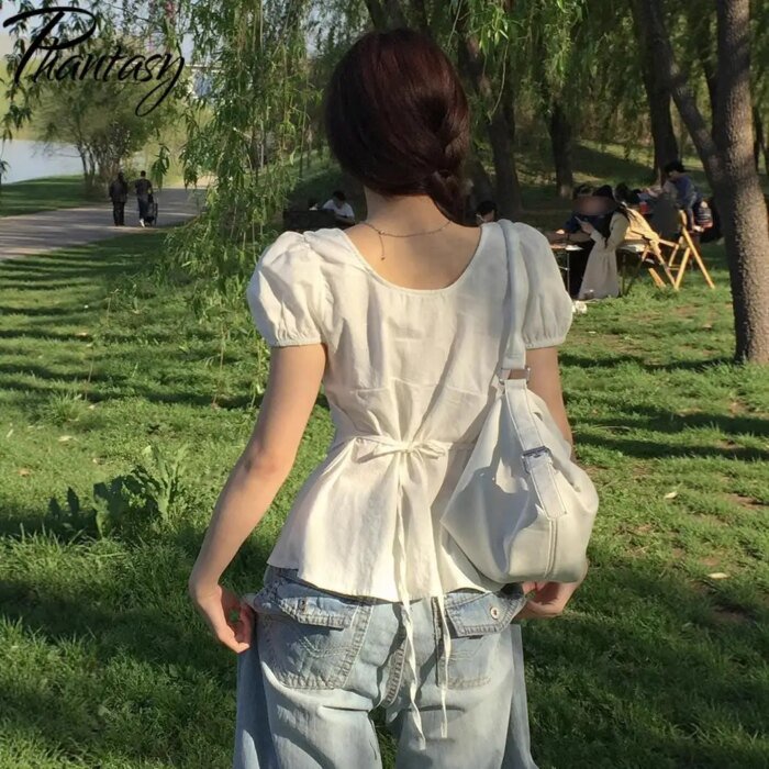 Phantasy Y2k T-shirt Short Sleeve Women's Vintage Slimming Tops O- Neck Shirt Fashion Elegant  Blouse Summer Women's Clothing  ﻿ - Image 3